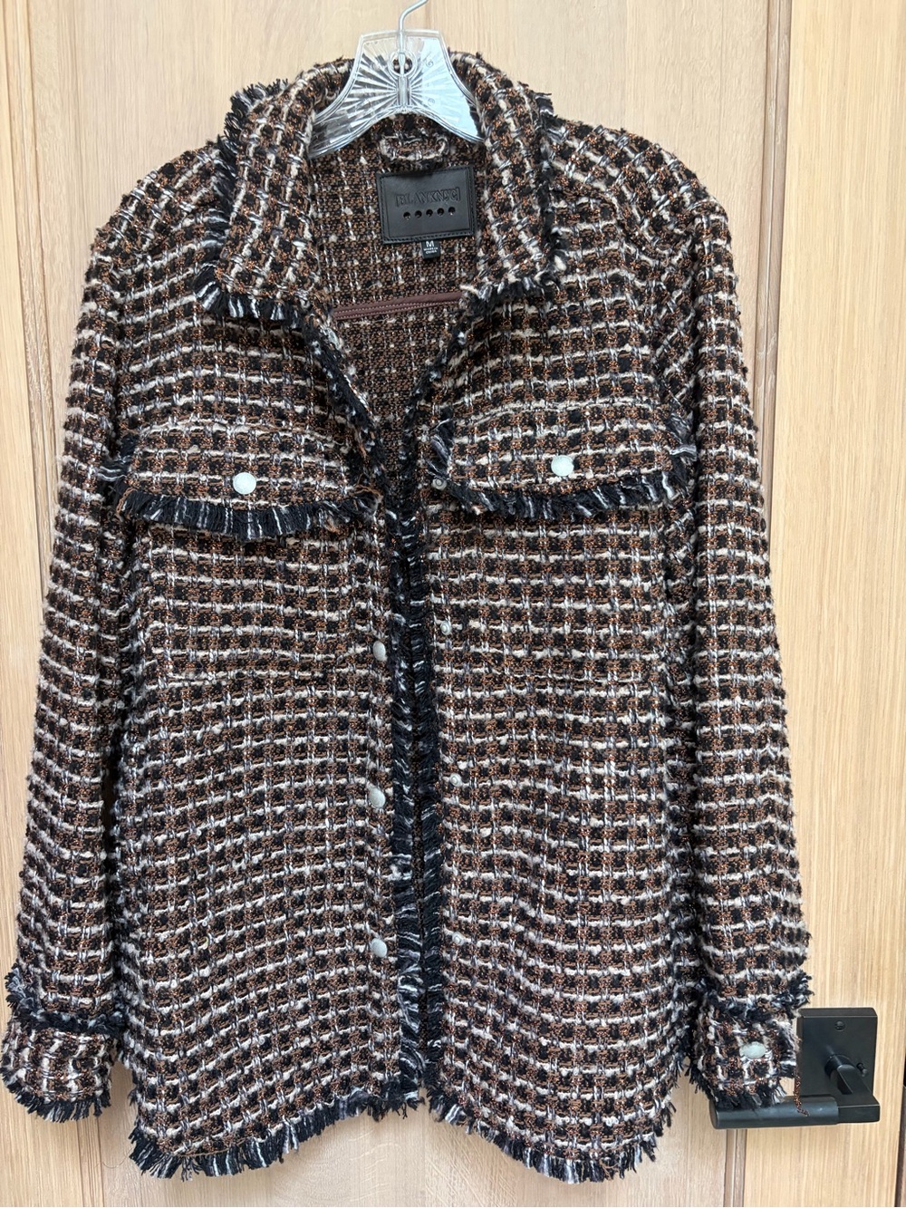 BLANKNYC Retrograde Tweed Fringe Shacket Brown Size M